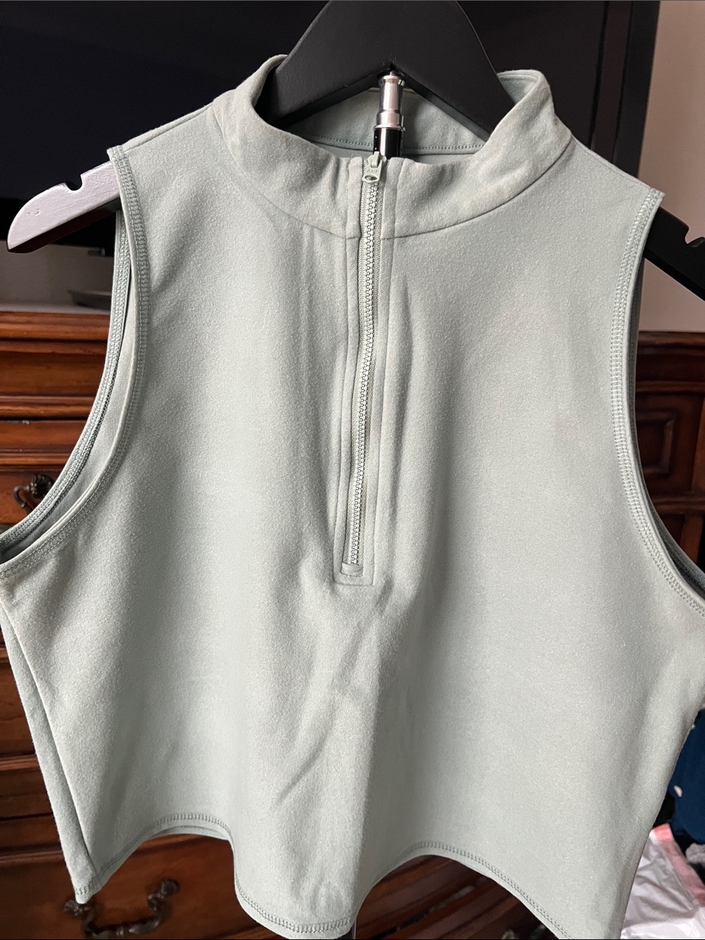 Abercrombie & Fitch Sleeveless Zip Mock Neck Tank in Sage Green